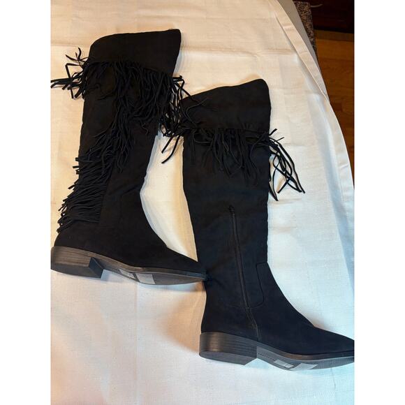 Forever 21 Black Suede Knee Boots with Fringe Size 9 NWOT - Picture 4 of 11